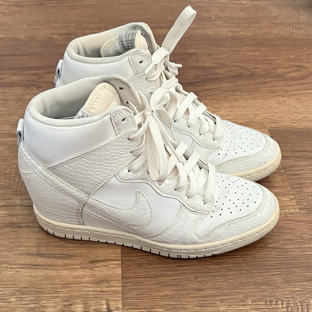 Nike Dunk Sky High Hi Wedge Croc Snakeskin Triple White Women's 7.5 UK 5